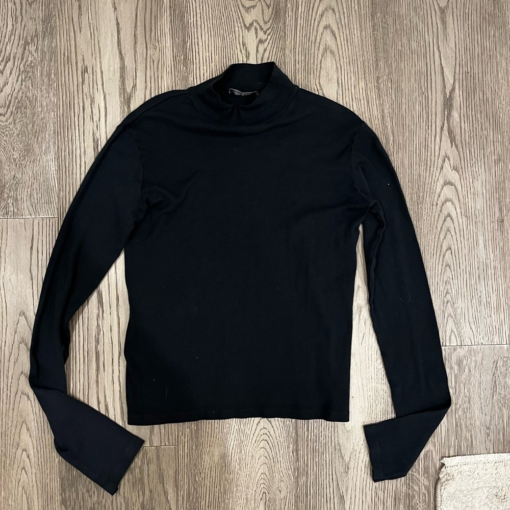 Brandy Melville Black Ribbed Mock Neck Long Sleeve Top One Size
